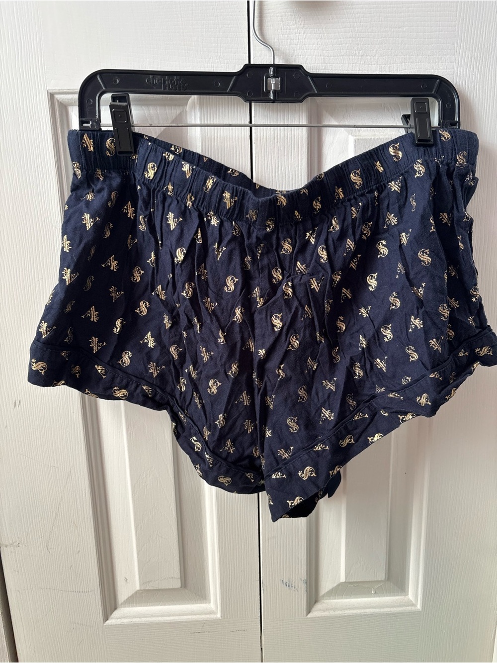 Victoria's Secret Large Navy Gold Monogram Cotton Pajama Sleep Shorts Tie Waist - Picture 11 of 13